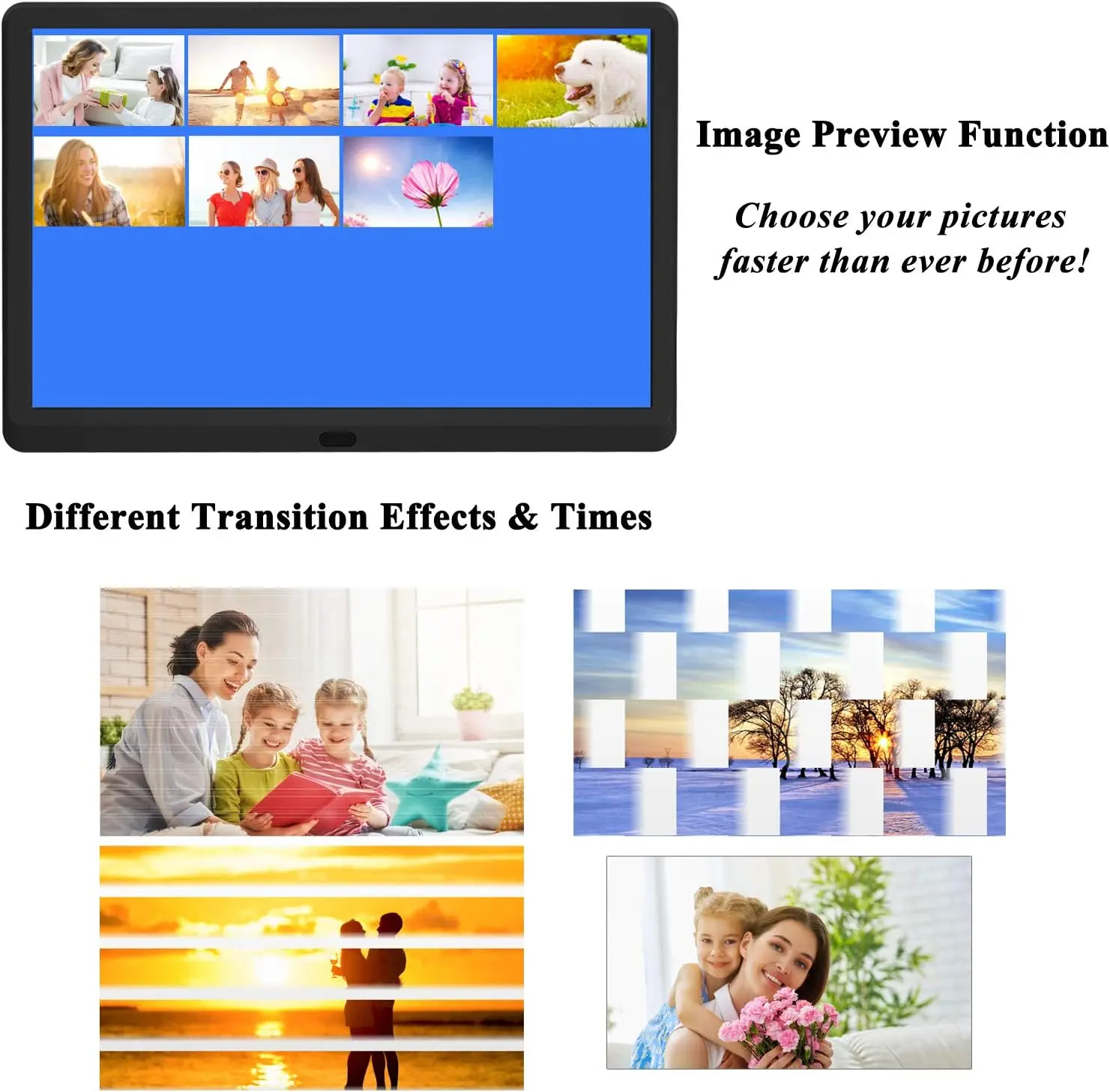Description Picture 3 of itemNew 15/14 inch Backlight HD1280*800 Full Function Digital Photo Frame Electronic Album digitale Picture Music Video gift baby