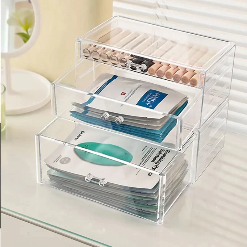 Description Picture 5 of itemClear Acrylic Multi-layer Drawer Storage Box Cosmetics Makeup Organizer Beauty Tools Jewelry Mask Box Desktop Decoration