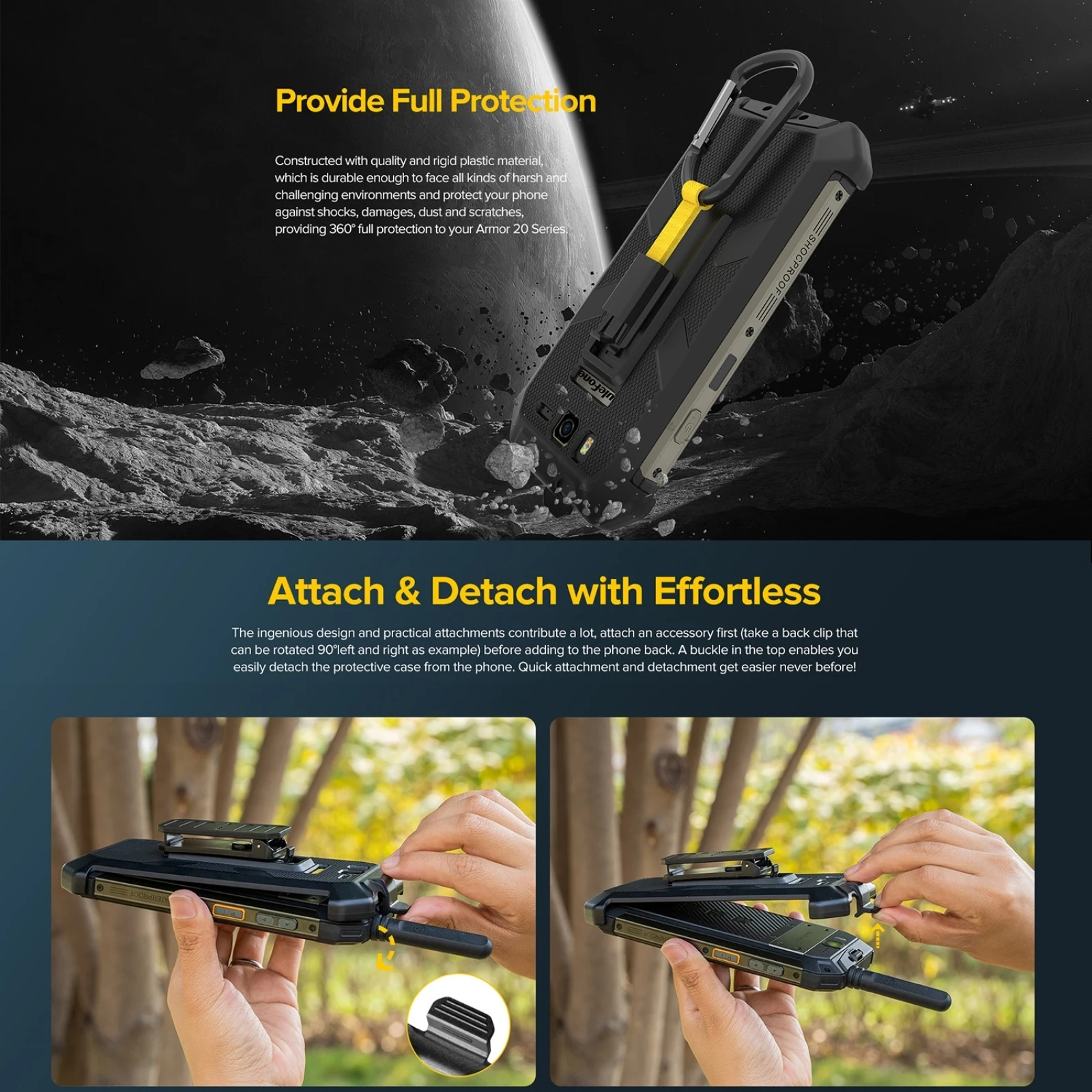 Ulefone Armor 20WT Protective Case Covers Ulefone Back Clip Phone Case with Carabiner