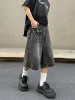 Lightning Patterned Jorts Loose Cropped Denim Shorts for Men Women's Y2k Distressed Calf-length Pants 4