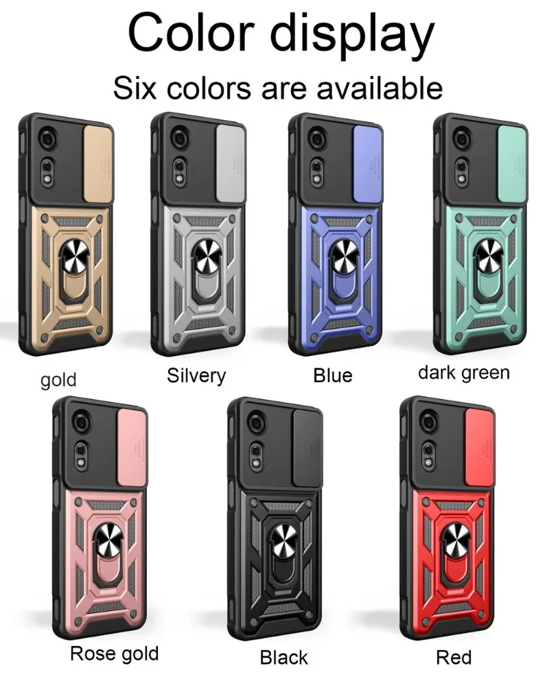 Magnetic Metal Ring Holder Shockproof Armor Case with Slide Lens Cover