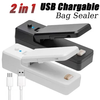 USB 충전식 미니 백 실러, 커터 나이프가 있는 열 실러, 비닐 봉지 식품 보관용 충전식 휴대용 실러, 2 in 1