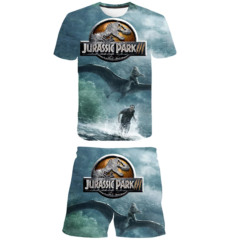 Baby Jurassic World Dominion Clothes Summer Boys Dinosaur Clothing Sets Fashion T-Shirt + Short 2Pcs Suit Abbigliamento Per Bambini