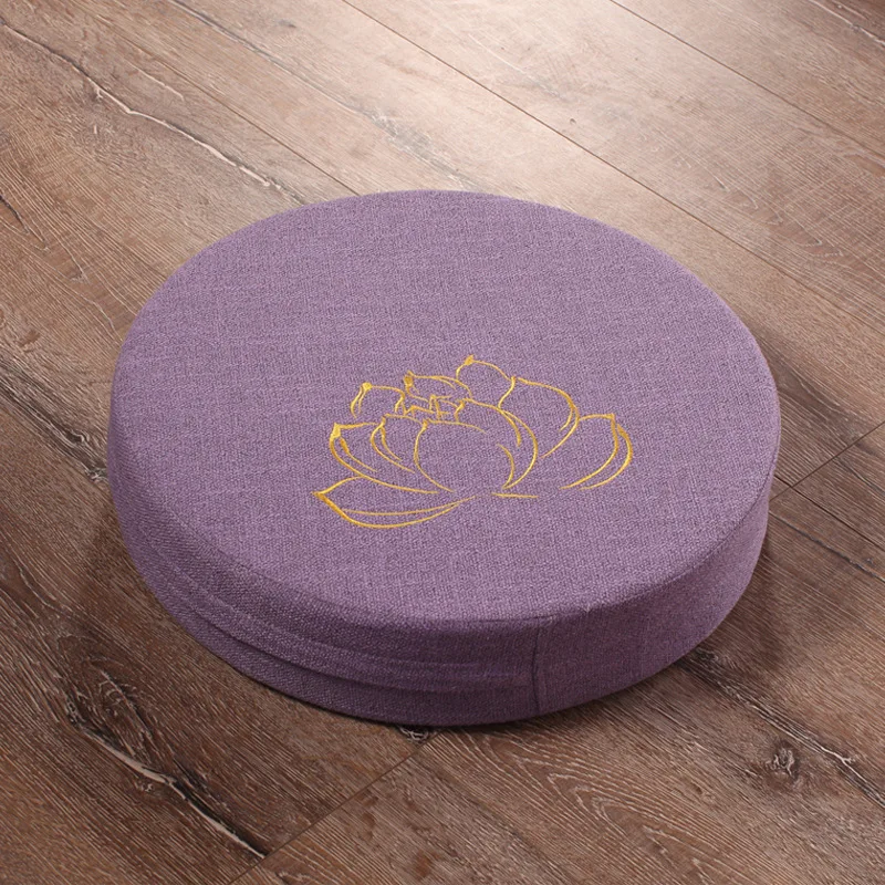 Round Linen Yoga Meditation Cushion with Removable and Washable Cover, Japanese Tatami Style