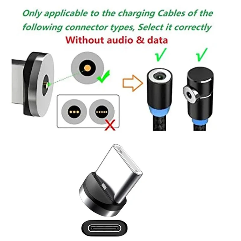 USB Type C Magnetic Tips Plug 1/2/5 Pcs Mobile Cell Phone Adapter For Replacement 360&deg; Degree Rotation Converter Cable Connector