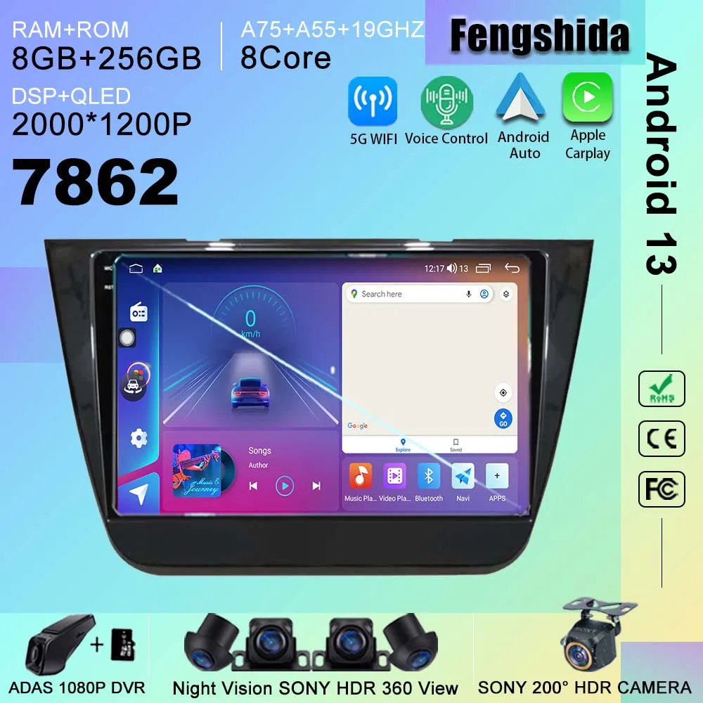 

7862 CPU Android 13 Car Radio DVD Stereo Head Unit For MG ZS 2014 - 2017 Multimedia Player GPS Navigation QLED Screen BT 5G WIFI