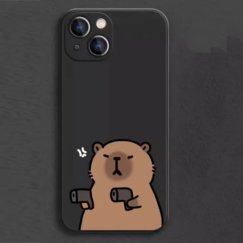 Whimsical Cartoon Capybara Couple Shockproof Phone Case - Soft & Durable Cover