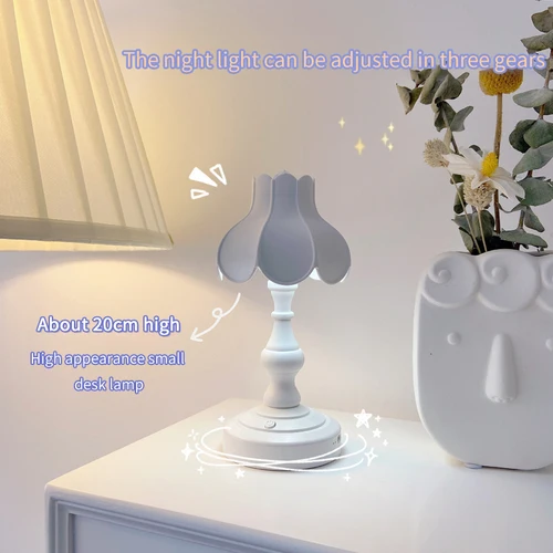 크리에이티브 레트로 연꽃 잎 전등 갓 데스크탑 야간 조명 미니 USB 충전 테이블 램프, 독서 램프 홈 레트로 장식 램프 3