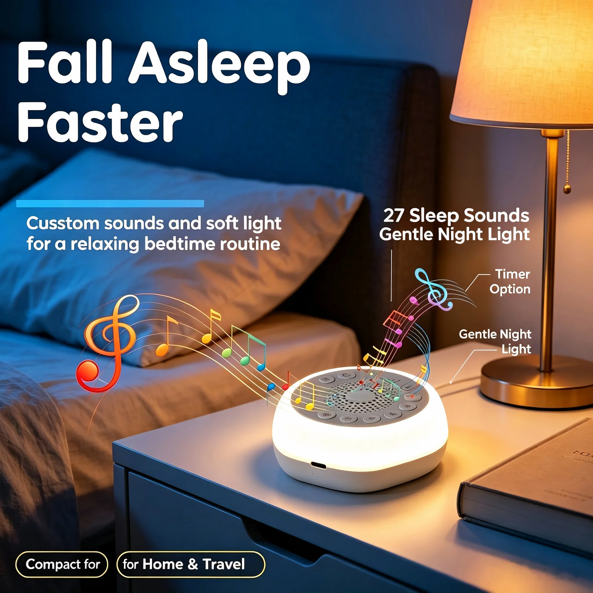 White Noise Sleep Sound Machine with Night Light & Timer, Portable Sleep Aid