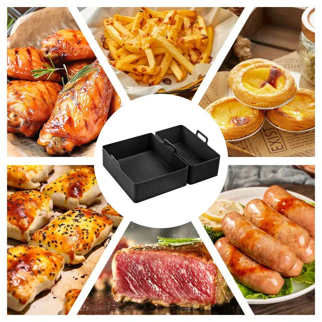 2pcs/Set Silicone Air Fryer Mat AirFryer Baking Pan Mold Reusable Oven Baking Tray Pad Non-stick Tray Air Fryer Accessories 6