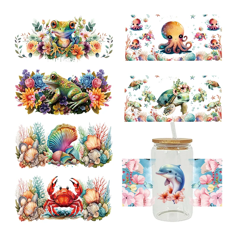 UV DTF Transfer Sticker Animal Frog Turtle for 16oz Libbey Glasses Wraps Bottles Cup Can DIY Waterproof Decals D13817