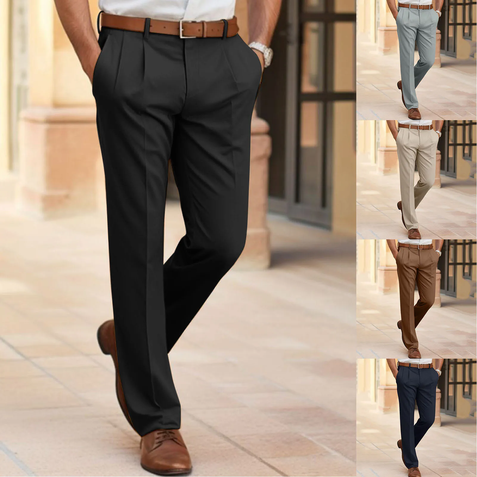 Description Picture 2 of itemSolid Color Simple Business Formal Men Casual Pants Straight Man Trousers Y2k Clothes Pantalones Work Workwear Streetwear