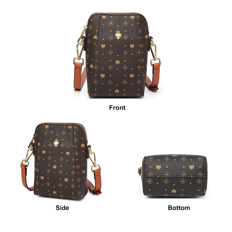 Crossbody Bag,Women Shoulder Bag FOXER Woman Brown Monogram Cellphone Bag Vintage Shoulder Bag Travel Crossbody PVC Leather Lady Mini Shopping Messenger Bags