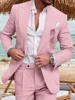 Classic Men's Linen Set 2-Piece  Jacket and Pants Slim Fit Suit Summer Beach Wedding One Button Tuxedo Linen Suit 1