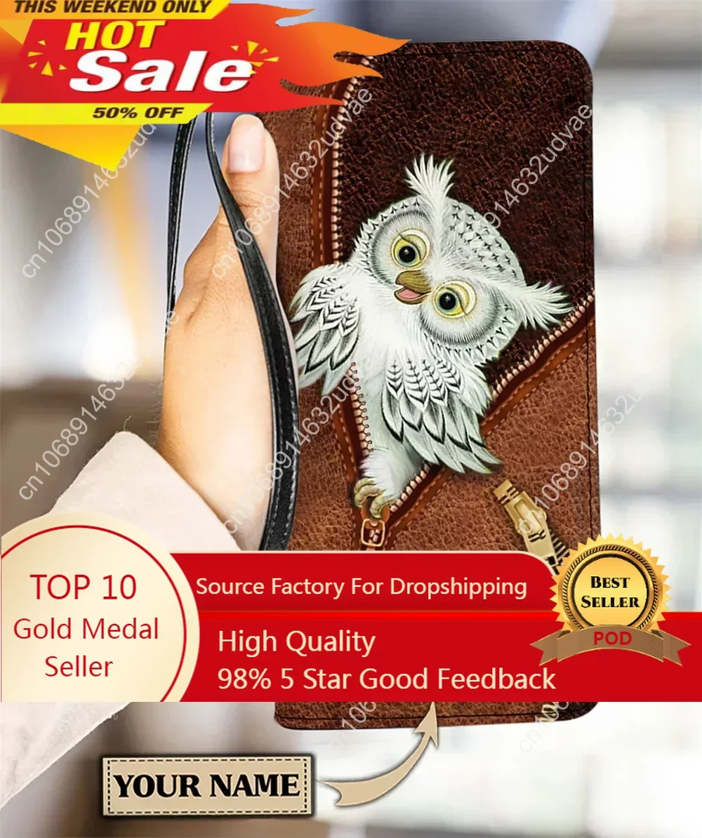 

Personalized Customized Cartoon Owl Animal Pattern Purses and Handbags for Women Luxury Wristlet Wallet Long PU Leather Coin Bag