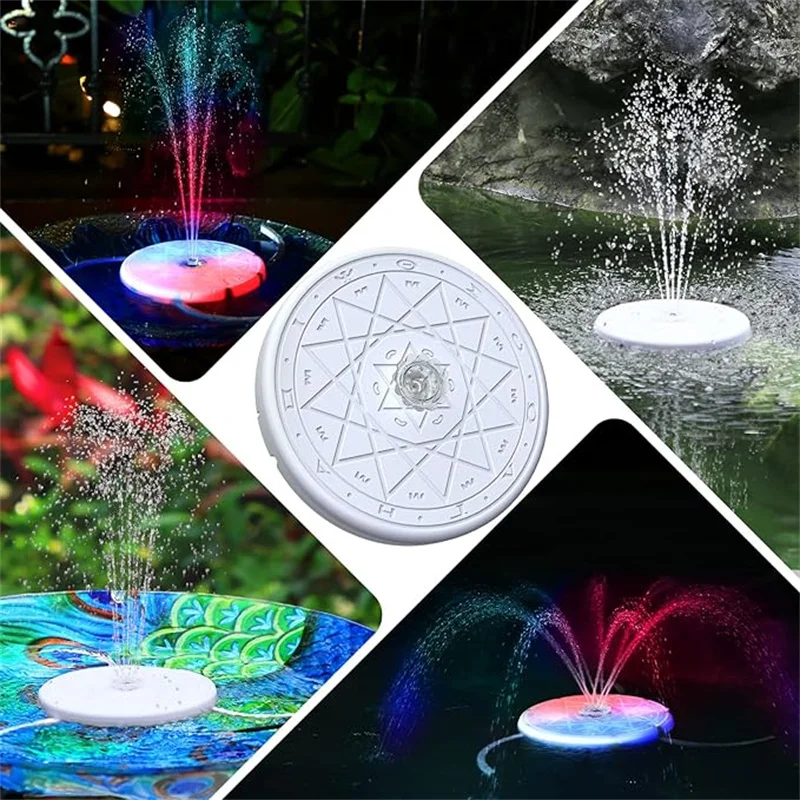 USB LED Water Fountain Pump, Remote Control Floating Pond Fountain with Colorful Led & 3 Etractable Brackets for Bird Bath, Pon 5
