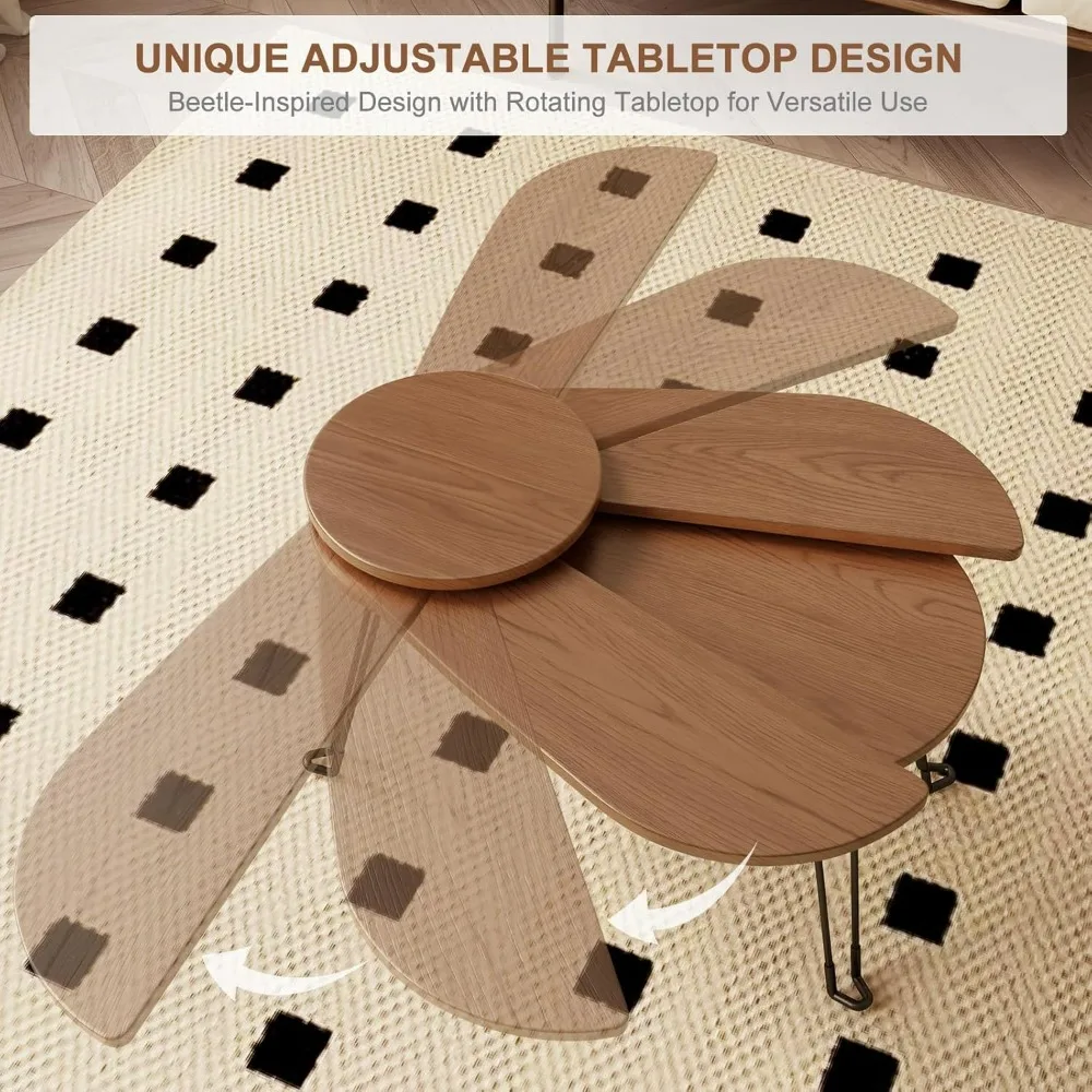 Compact Folding Wooden Coffee Table with Beetle Pattern for Small Spaces and Easy Portability