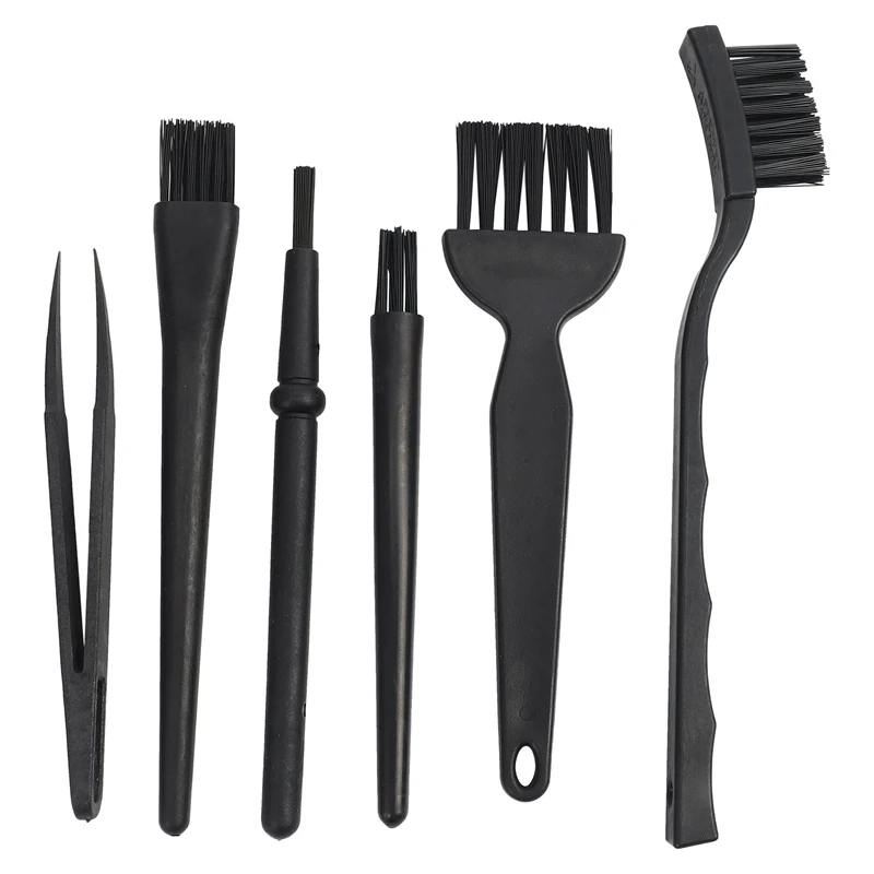 

6 In 1 Plastic Small Portable Handle Nylon Anti Static Brushes Cleaning Keyboard Brush Kit, Black (Zip Bag )