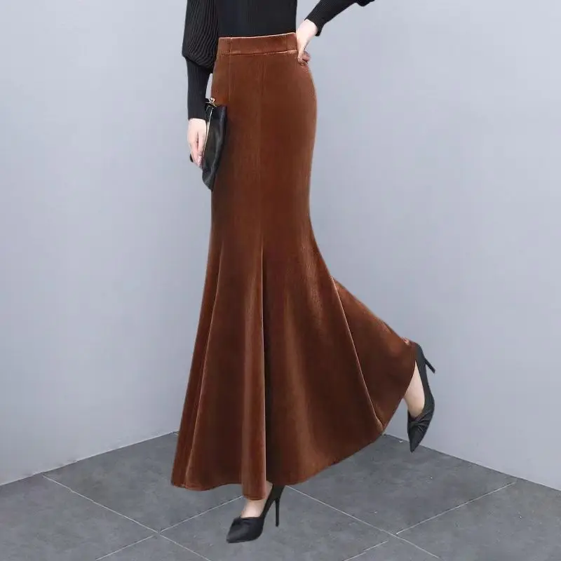 Autumn Winter Women Vintage Fashion Gold Velvet Long Elegant Party