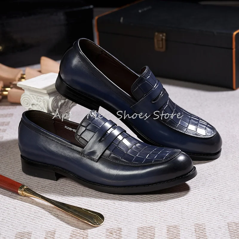 Fashion Checkered Slip On Loafers for Men Casual Cowhide Handmade Office Leather Shoes Versatile Male Wedding Shoes Daily