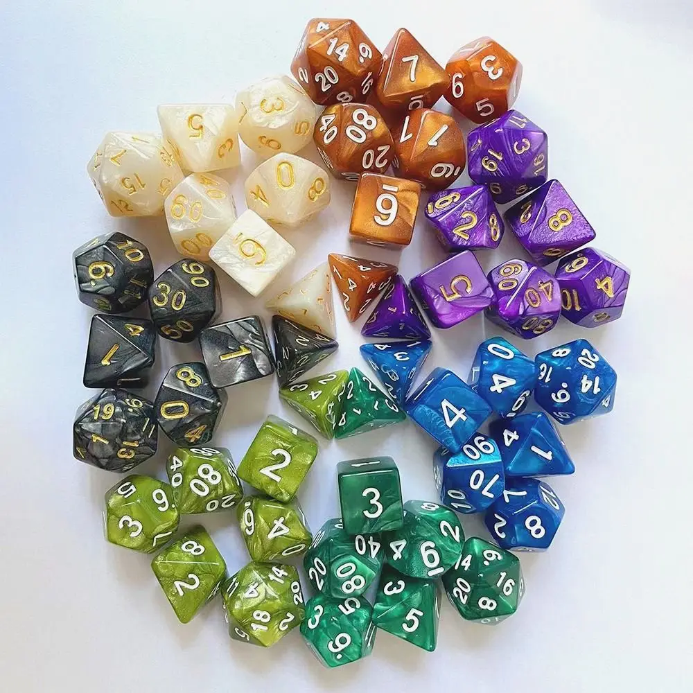 

7Pcs/set 7-Die Table Game DND Dice Solid Color Pearl Pattern D4 D6 D8 D10 D12 D20 Game Dice Party Game Acrylic Polyhedral Dice