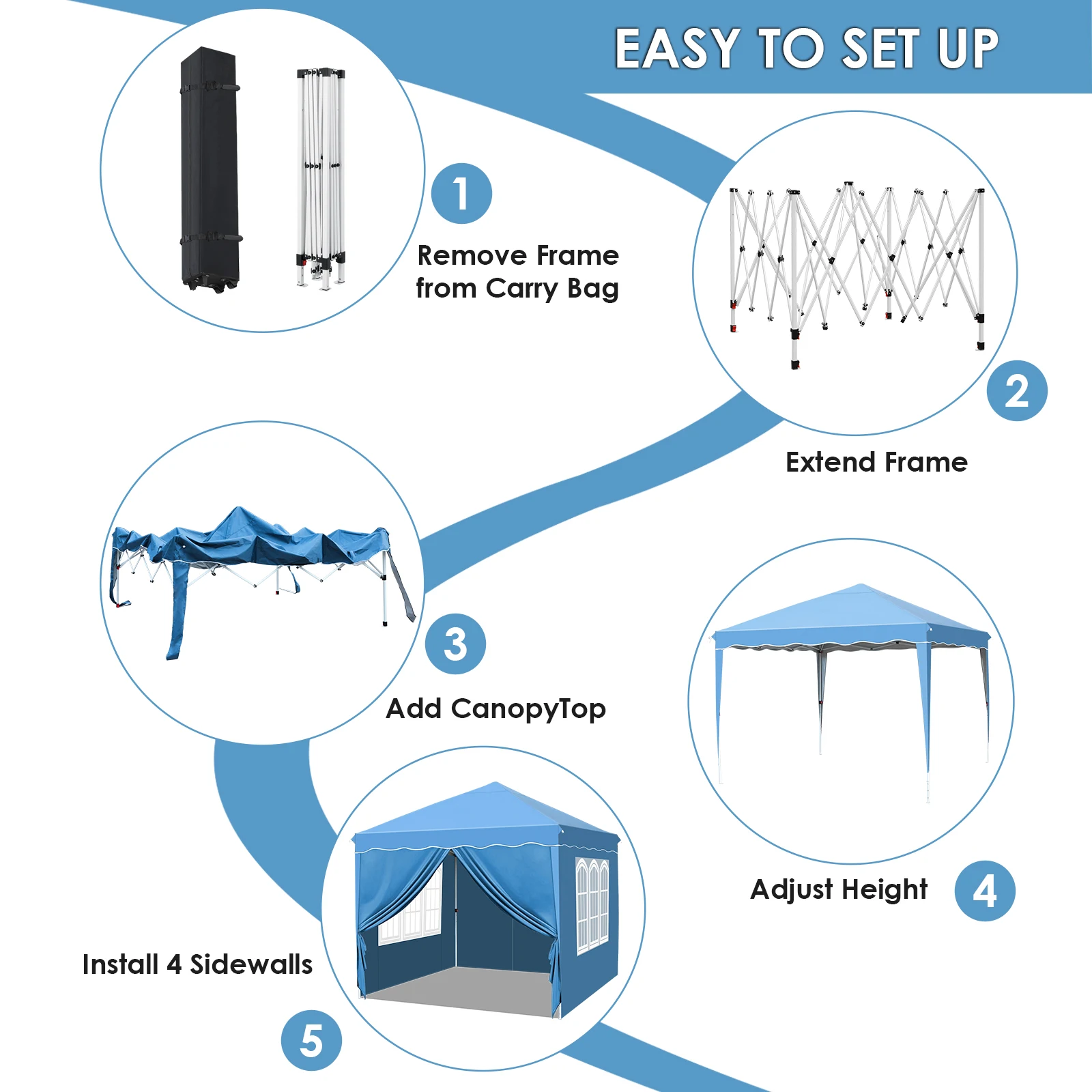 AOOU 10x10FT Pop-Up Canopy with 4 Sidewalls Ez Up Commercial -Series Instant Canopy Tent Outdoor Portable Gazebo w/Wheeled Bag