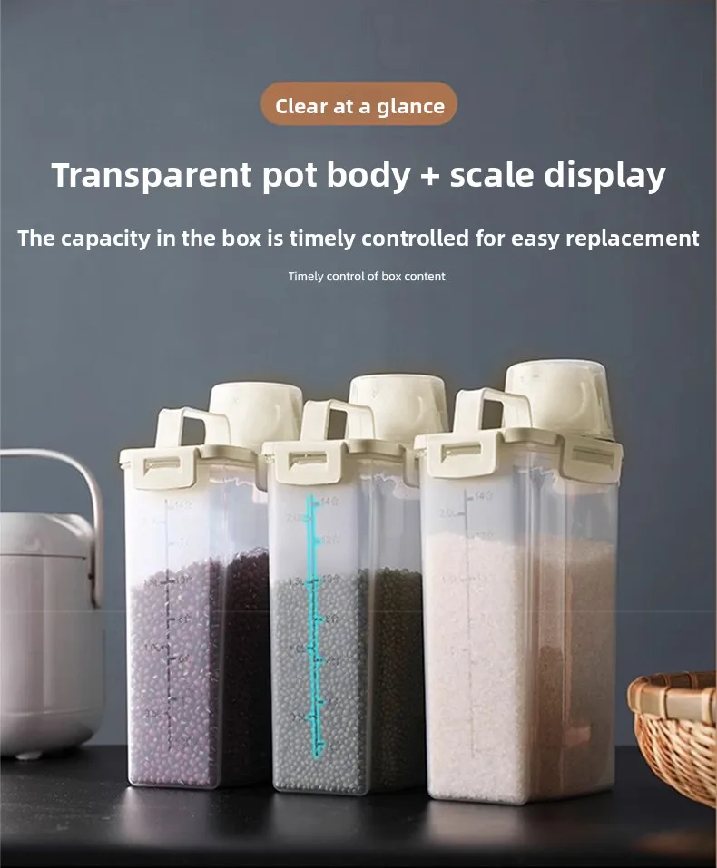 1.75/ 2.5/3L Transparent Storage Jar for Grains, Rice Bucket, Tea, Dried Fruits Storage Box, Kitchen Grain Bucket, Storage Jar