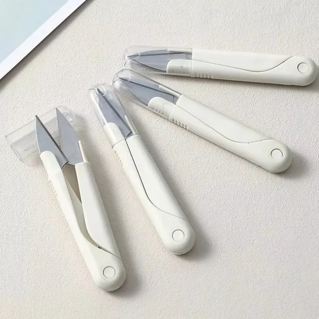 1 PC U-shaped Household Scissors Round Head with Cap Spring Household Sewing Stainless Steel Thread Scissors Sewing Scissors 2