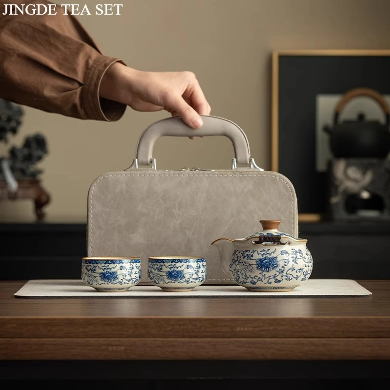 Palace Museum Cultural and Creative Ru Kiln Kung Fu Tea Set Teacup Light Luxury High End Gift Box for Leaders, Customers