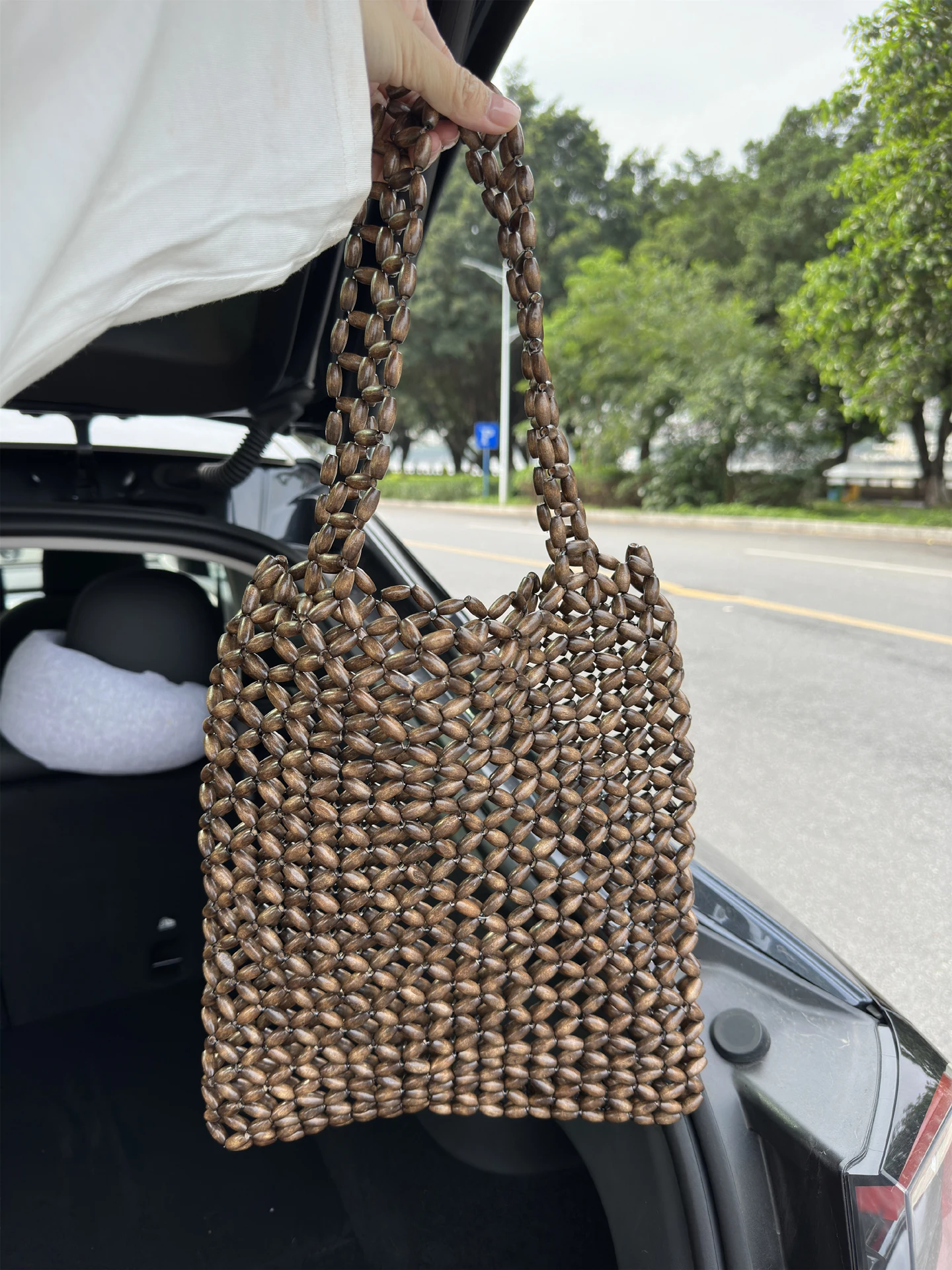 Vintage Wooden Beading Women Handbags Designer Hollow Beads Tote Bag Handmade Casual Summer Beach Bag Bali Purses 2025 Sac