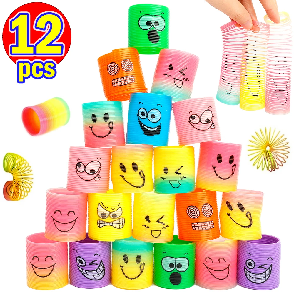 fidget toys stress relief toys 12PCS Rainbow Spring Ring Magical Toy Children Adult Stress Relief Elastic Rainbow Ring Magic Toy