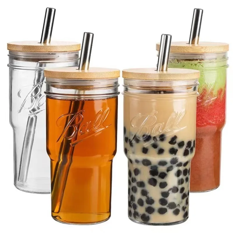 1pc Brown Plastic Straw Cup For Coffee, Milk Tea, And Bamboo Design Straw  Cup