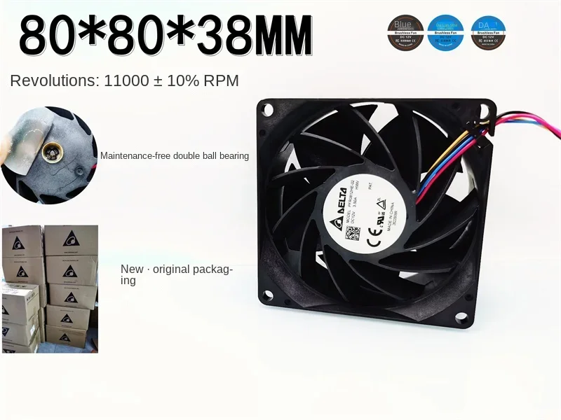 80*80*38MM New PFR0812HE-02 Server 8038 High-Turn PWM Temperature Control 12V 3.5a Ball Violence 8cm Fan