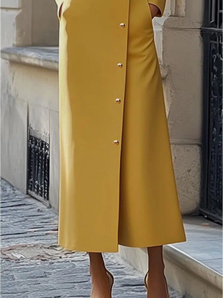 Freeacy-فستان متوسط الطول بطية صدر واحدة للنساء ،...