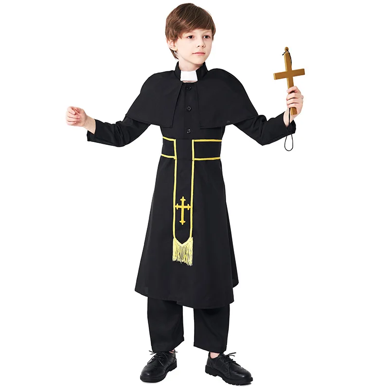 

Halloween Costumes for Kid Medieval Cosplay Priest Missionary Costume Set Adult Cosplay Clothing Children Dress Boy
