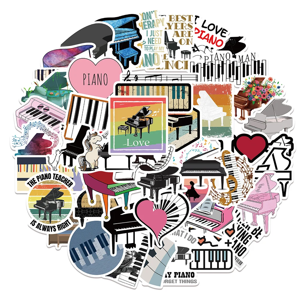 10/30/50pcs Music Piano Cartoon Stickers for Guitar LuggageFridge Diary Phone Laptop Waterproof Kids Cute Decals Sticker Packs