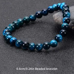 Minimalist Blue Tiger Eye Stone Beaded Bracelet with Natural Round Beads (6mm Bracelet)