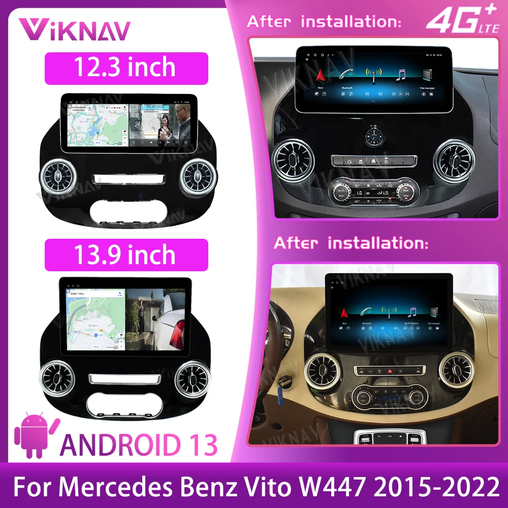 

12.3Inch/13.9inch 2Din Android 13 Car Radio For Mercedes Benz Vito W447 2015-2022 Car GPS Navigation DSP Video Carplay Player
