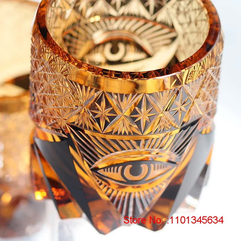 Eye Of God Crystal Drinking Glass Luxury EDO Kiriko Wine Glass Illuminati Power Symbol Rock Tumbler Whisky Brandy Snifter For Boss