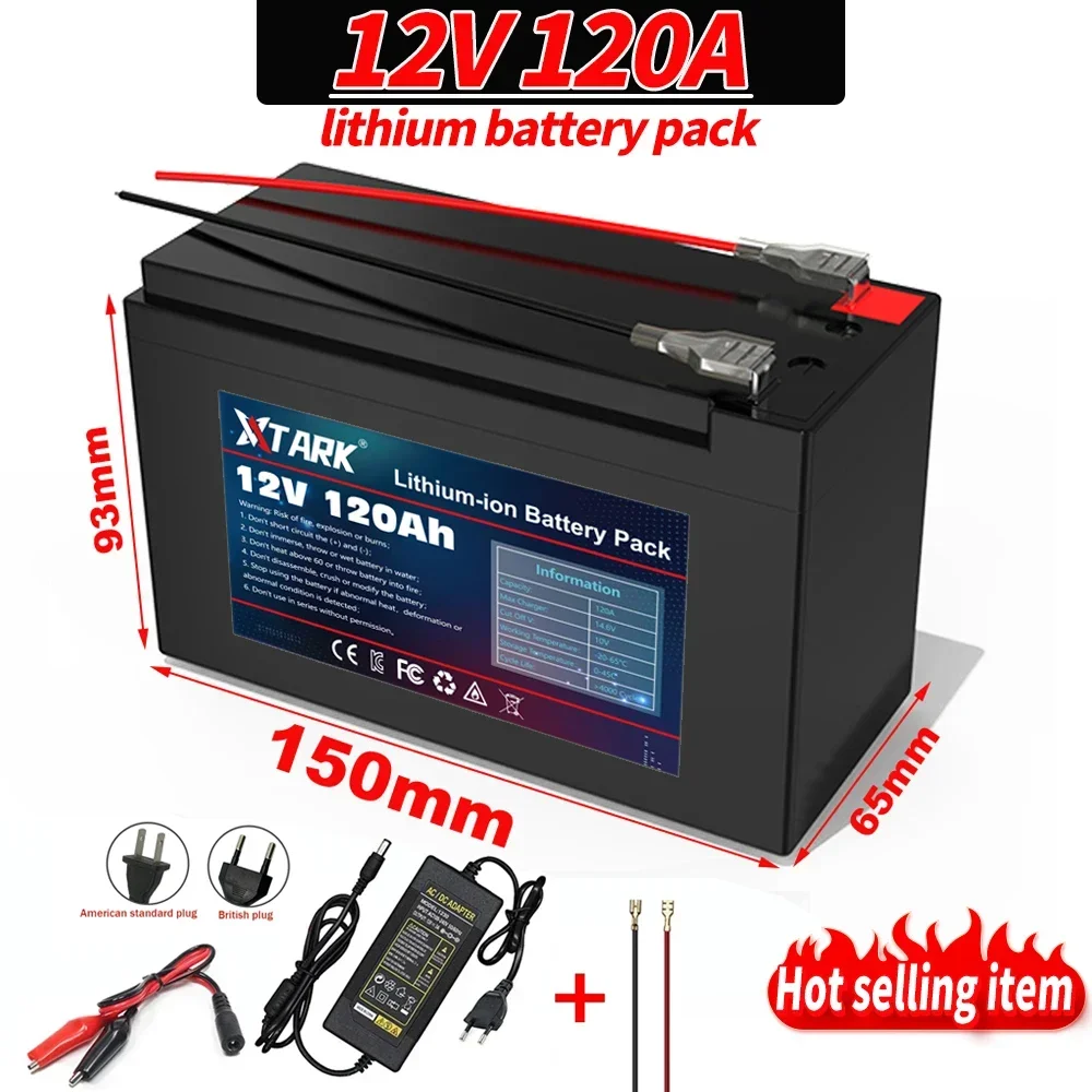 

New 12V 120Ah Rechargeable Battery With BMS for solar energy, Fish Finder, Scooter, Light, Kids Car, with Charger lithiumbattery