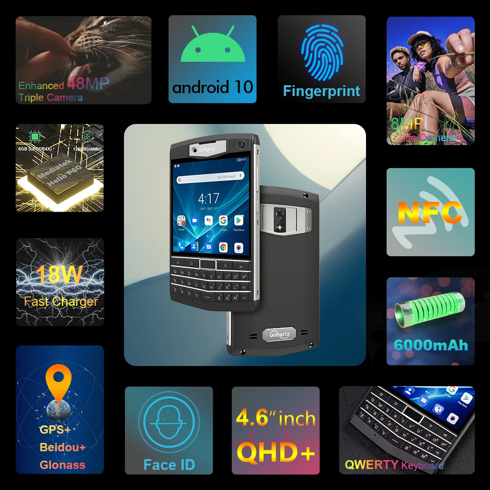 Unihertz Titan Android 10 Rugged Smartphone 6GB 128GB Octa Core Waterproof 6000mAh Battery Wireless Charging 16MP 4.6\