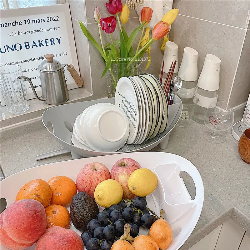 Household Bowl Rack Drain Basket Cup Rack Kitchen Fruit Food Storage Basket Countertop Storage Put Tableware