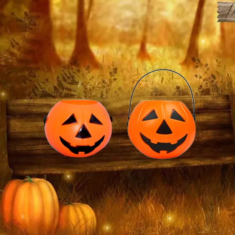 2 Stück Halloween-Kürbis-Eimer, tragbarer Kürbislaternen-Süßigkeitskorb, dekorative Kürbis-Eimer mit Halloween-Partygeschenk