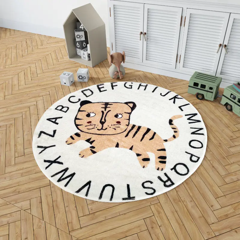 

Tiger Hairy Kids Carpet for rooms Living Room Round Rug colorful Carpet for children Bedroom Hairy Bedside Carpet Plush Play Mat