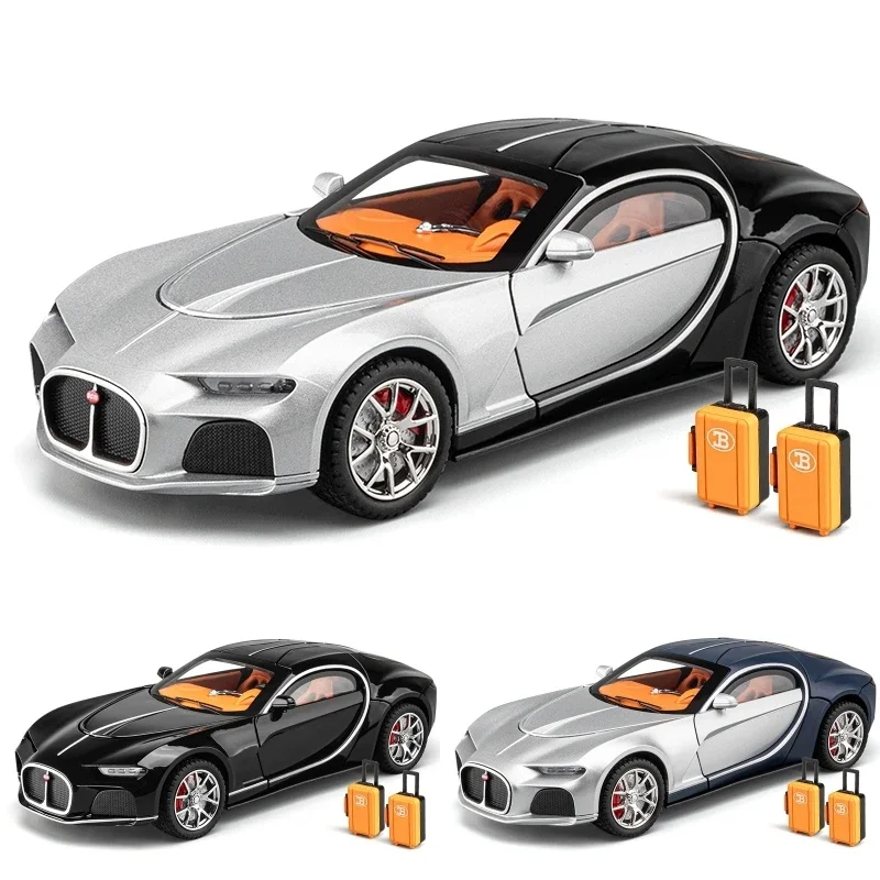 1/24 Bugatti Atlantic Diecast Toy Car Vehicle Modello Classico In Miniatura Pull Back Sound & Light Collection Gift For Boy Children