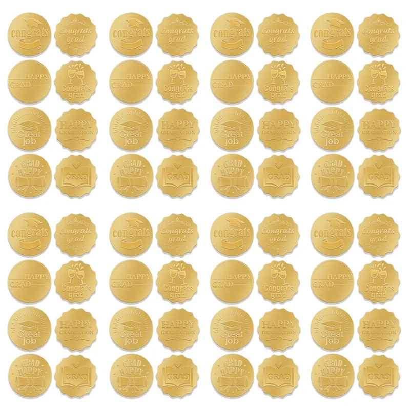 

320PCS Graduation Stickers Set Gold Coin Stickers Set Kit Gold Embossed Graduation Cap And Diploma Seals Stickers For Envelopes