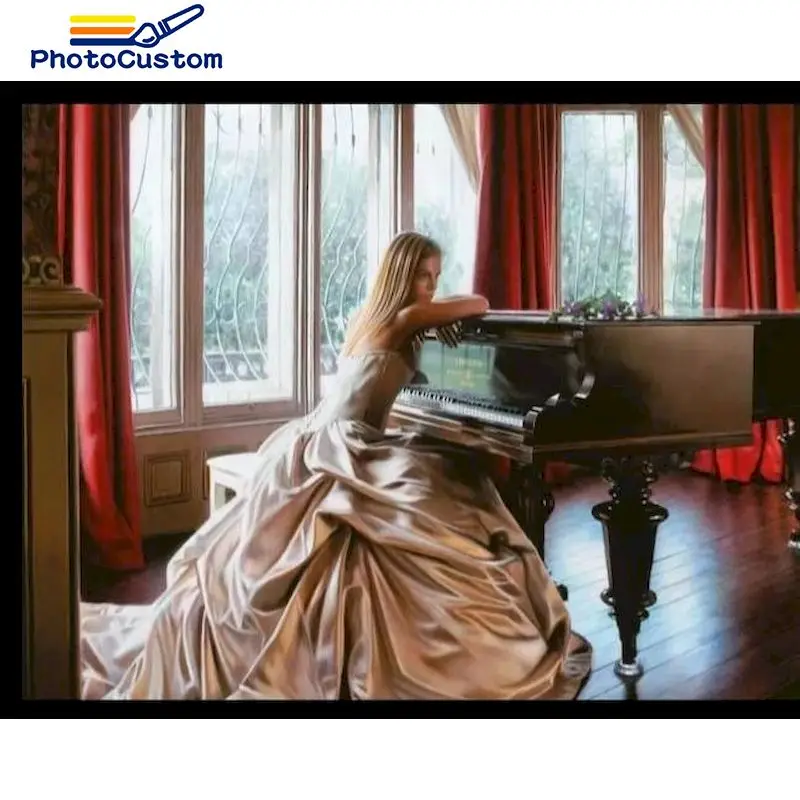 PhotoCustomPaintByNumbersPianoGirlDrawingOnCanvasHandPainted