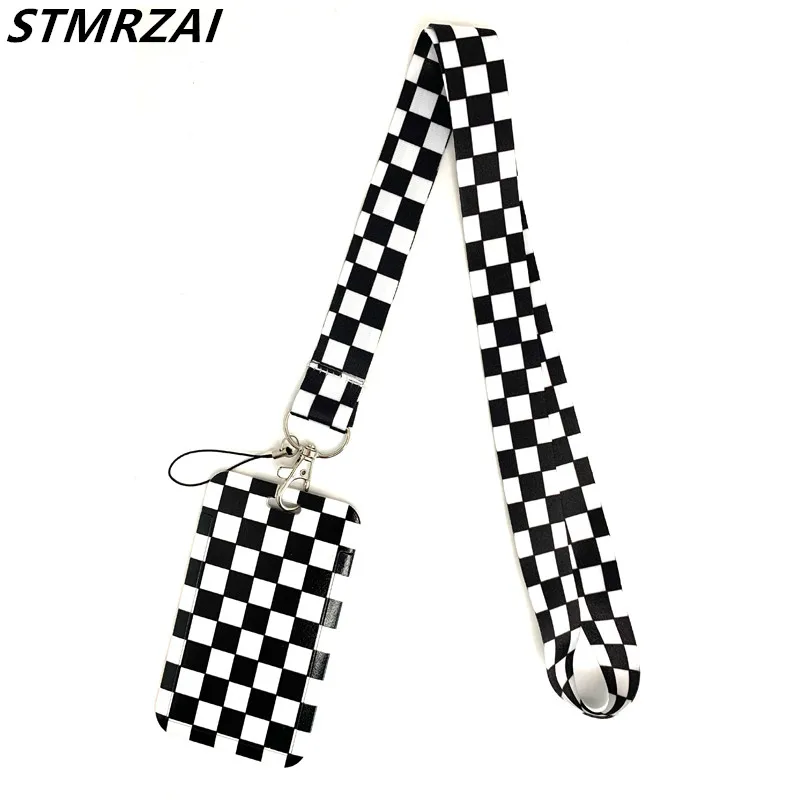 Black and white Checkered Lanyard Keyring strap key 