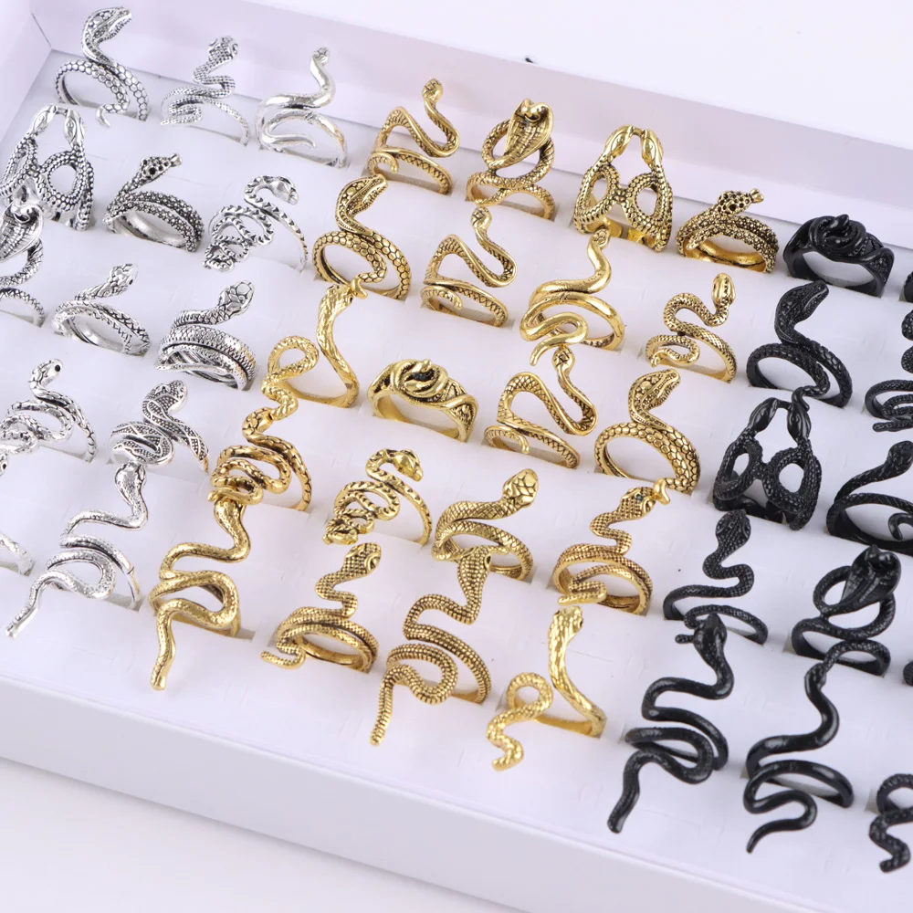 10/20/30/50Pcs/Lot Fashion Punk Rock Skull Snake Eye Animal Rings For Men Multiple Styles Mix Jewelry Party Gifts Wholesale 4
