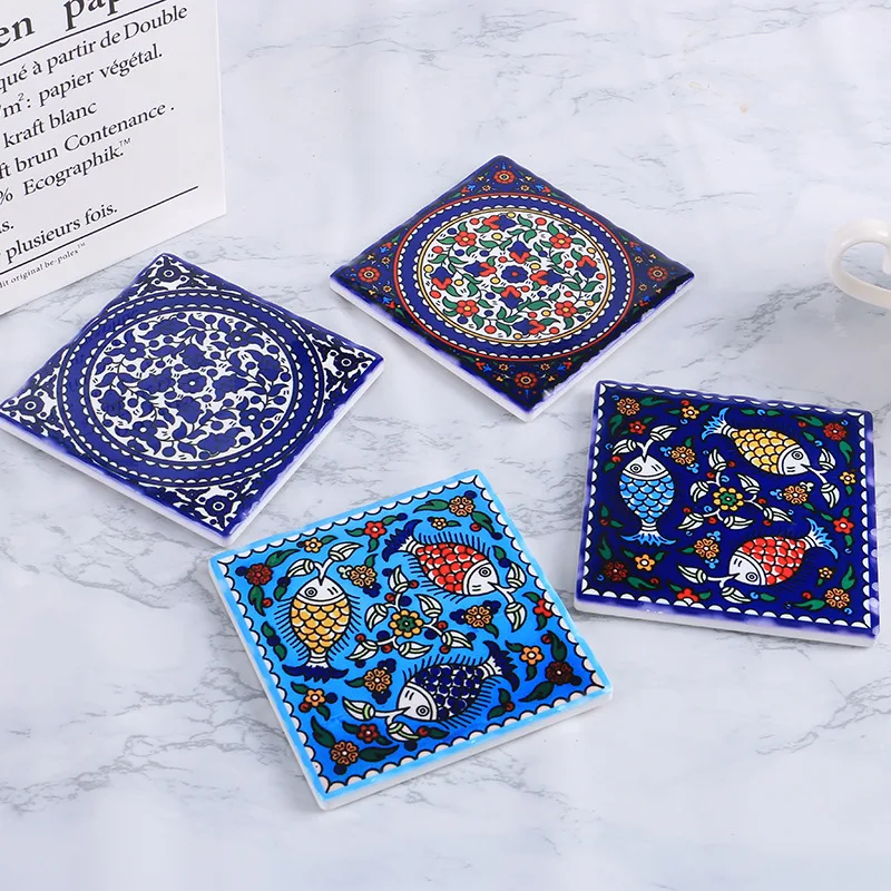 

1pc Ceramic Cup Coaster Coffee Drinks Table Mat Mandala Pattern Non-slip Placemat Holder Heat Insulation Pad Kitchen